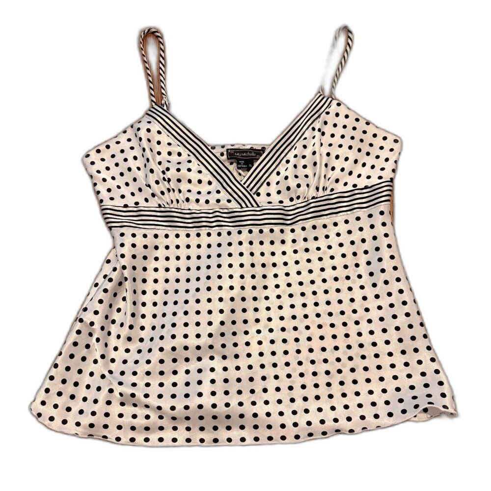 Vintage Y2K My Michelle Polka Dot Satin Cami Babydoll Top XL (Fits like M/L)